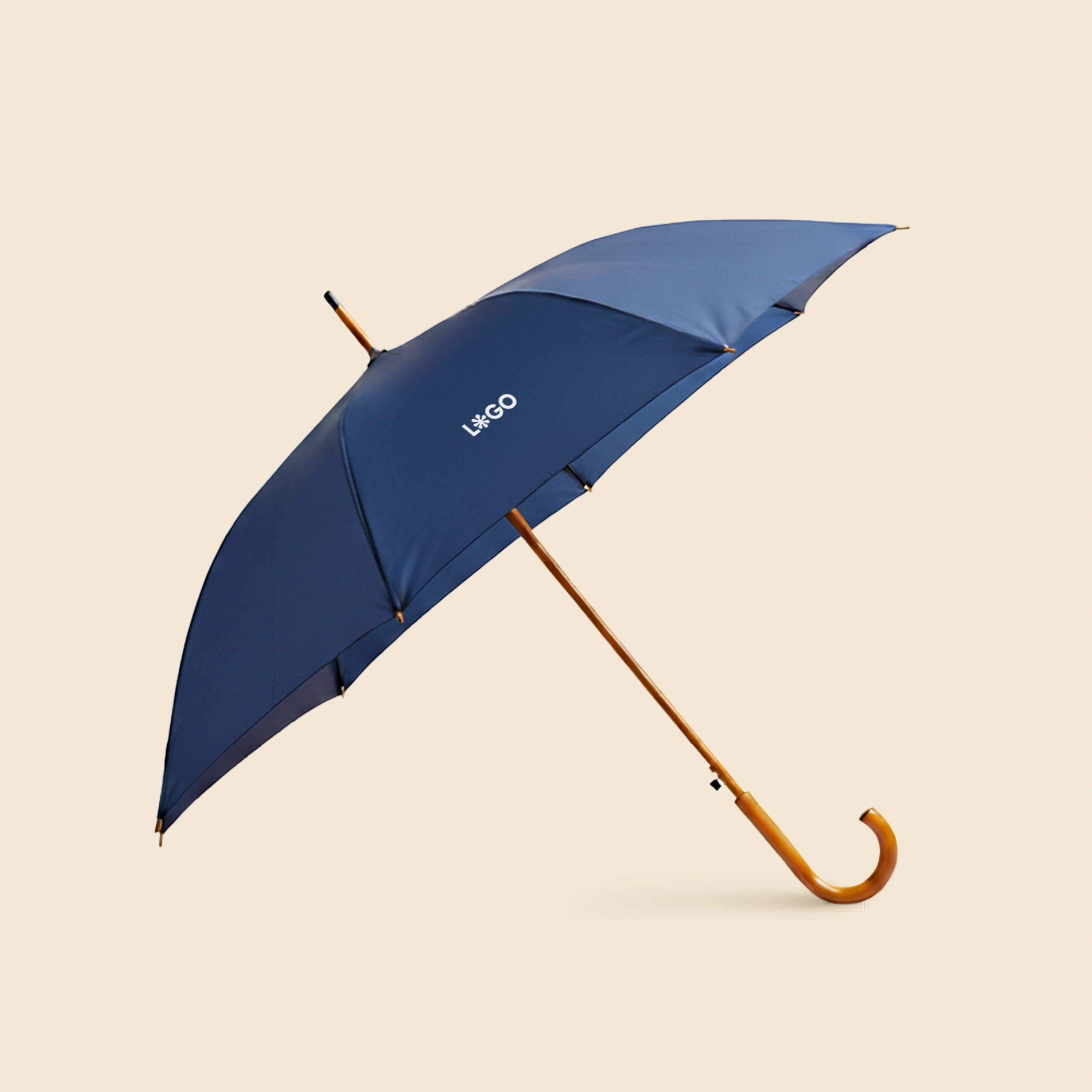 Automatic umbrella with wooden handle ZEUS Paraguas corporativo - De madera automático . De color azul marino y con personalización a todo color.