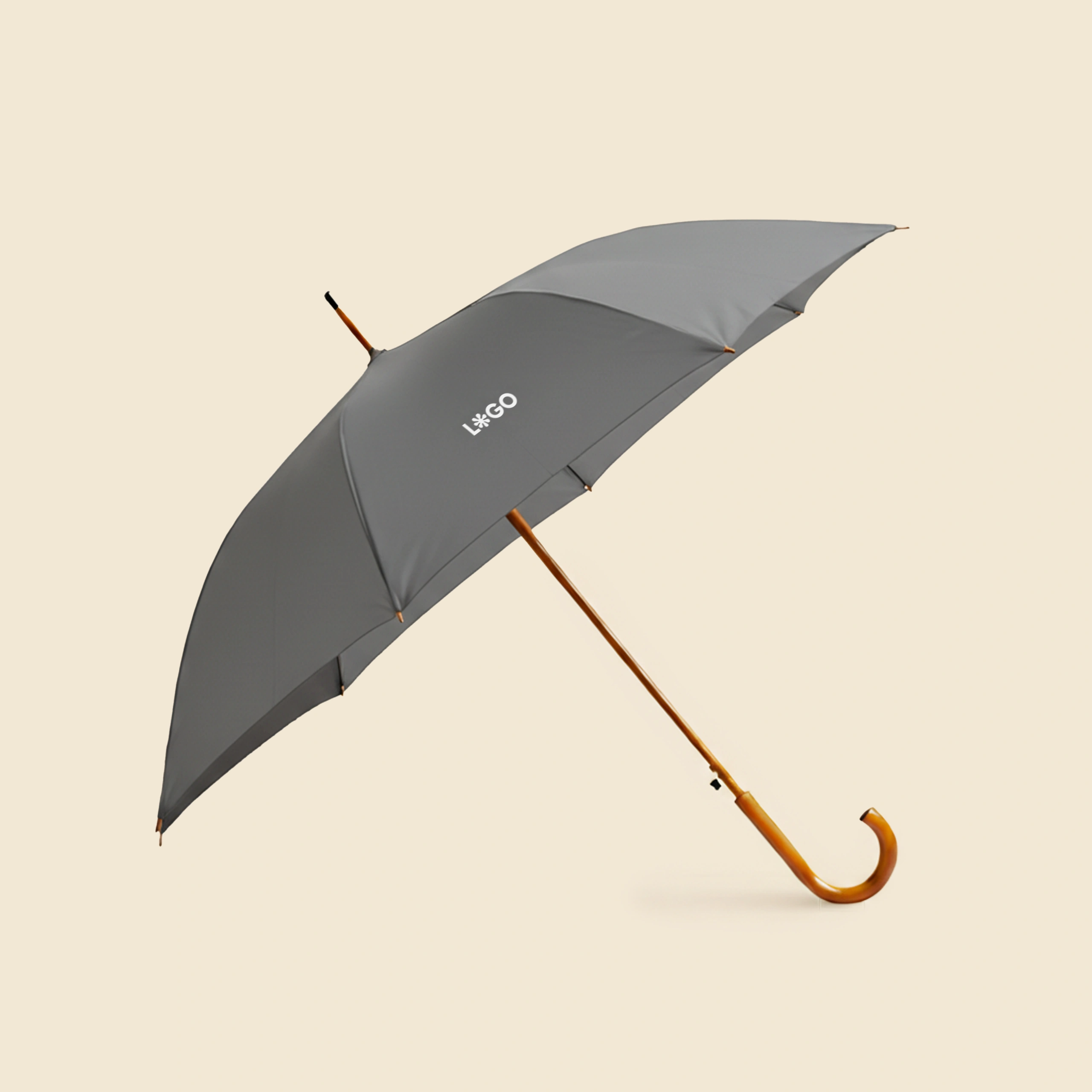 Automatic umbrella with wooden handle ZEUS Paraguas corporativo - De madera automático . De color gris y con personalización a todo color.