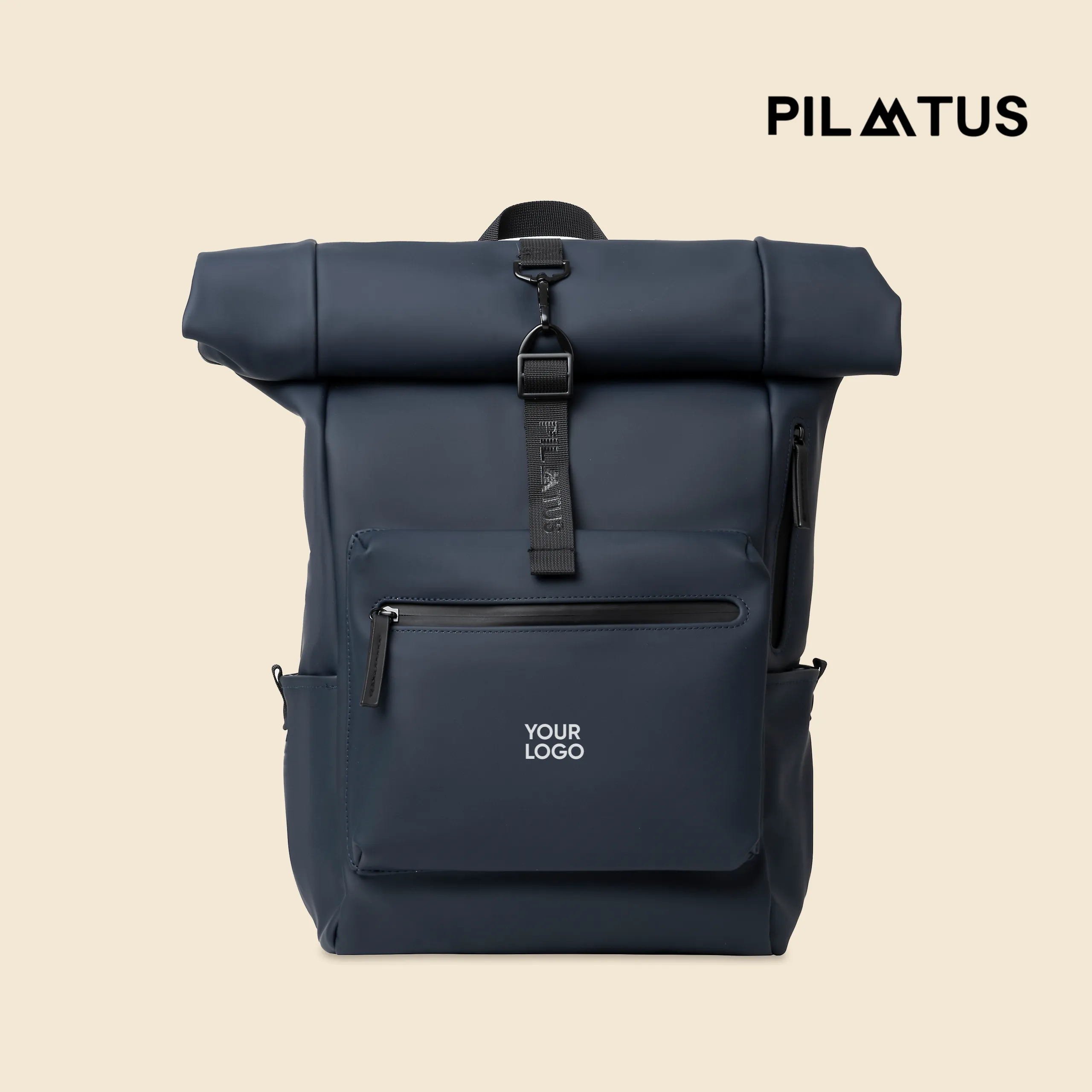 Mochila urbana y enrollable de la marca Pilatus , de color azul marino y con personalización a 1 tinta.