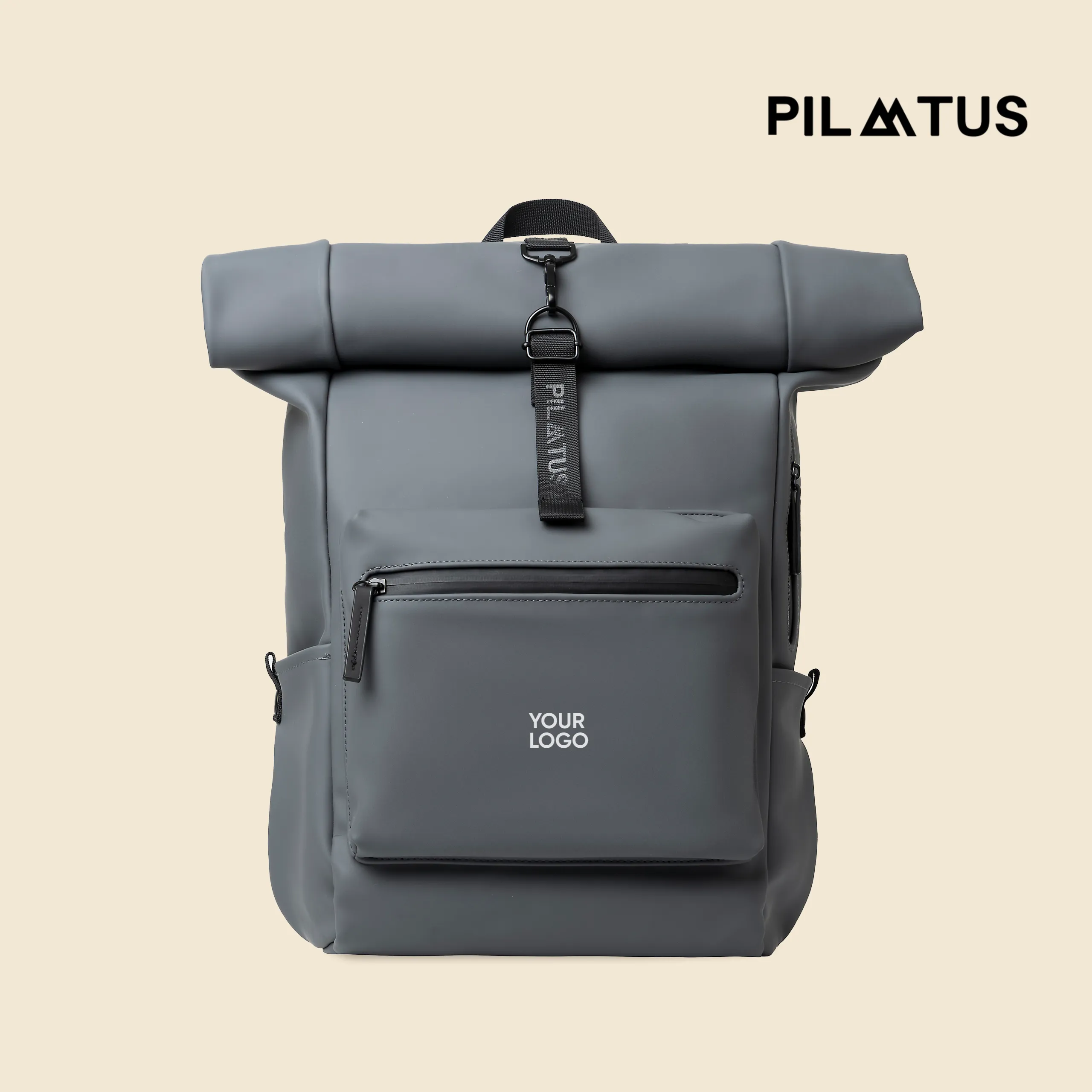 Mochila urbana y enrollable de la marca Pilatus , de color gris y con personalización a 1 tinta.