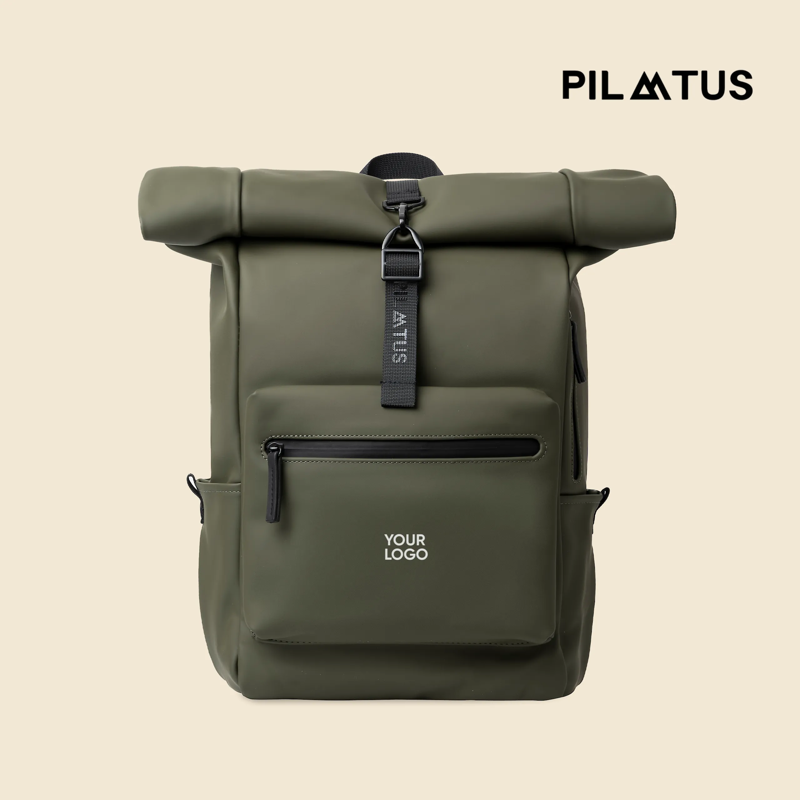 Mochila urbana y enrollable de la marca Pilatus , de color verde y con personalización a 1 tinta.