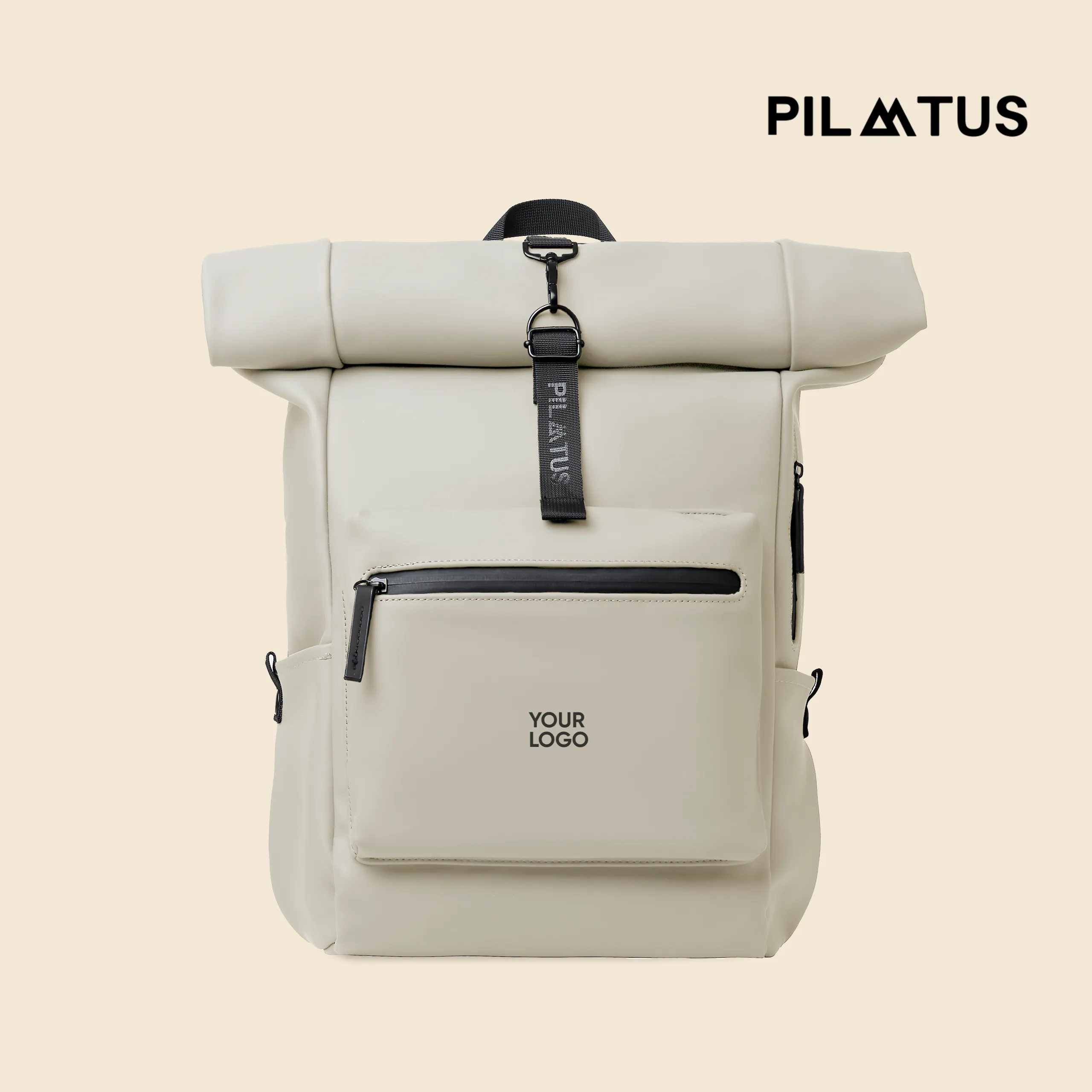 Mochila urbana y enrollable de la marca Pilatus , de color beige y con personalización a 1 tinta.
