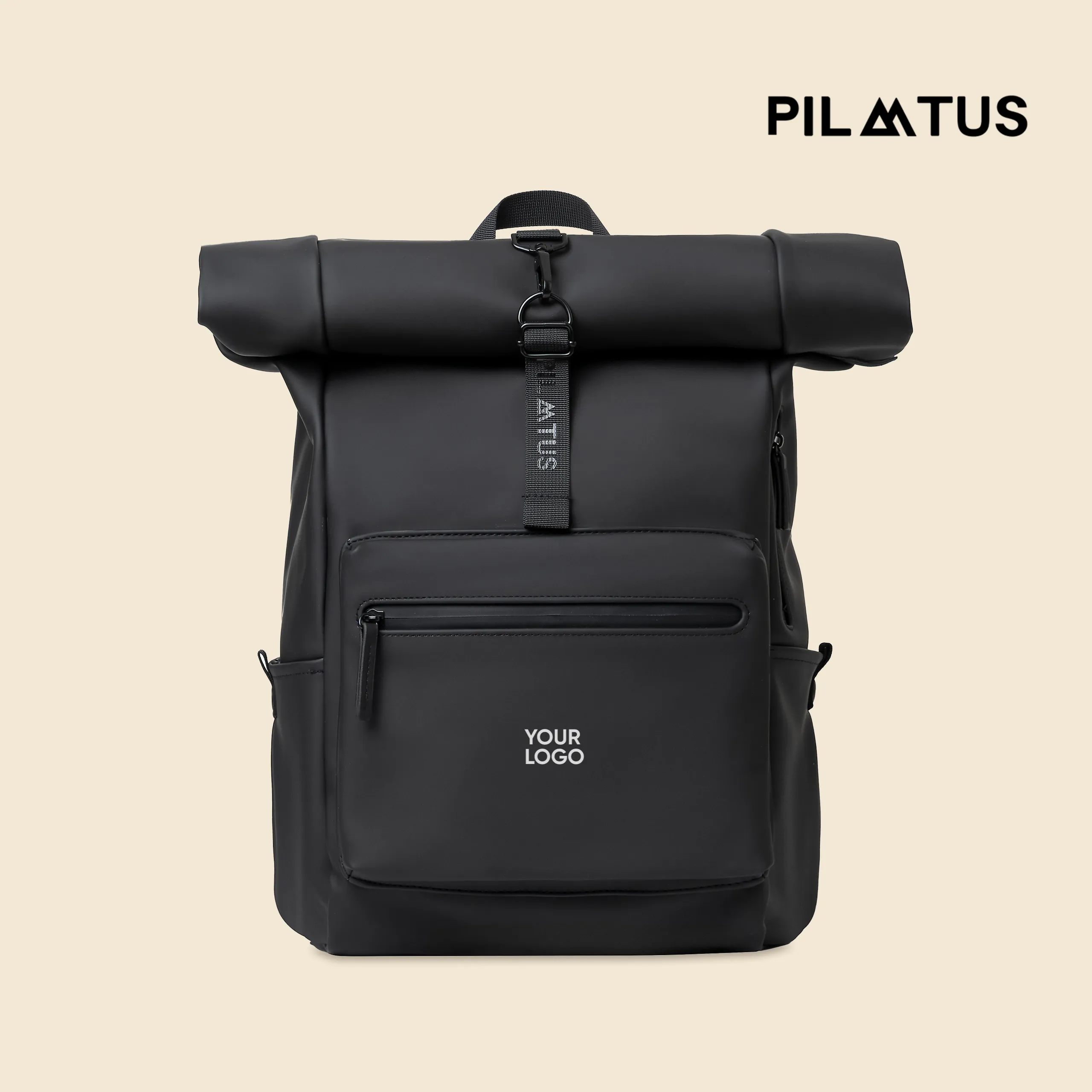 Mochila urbana y enrollable de la marca Pilatus , de color negro y con personalización a 1 tinta.