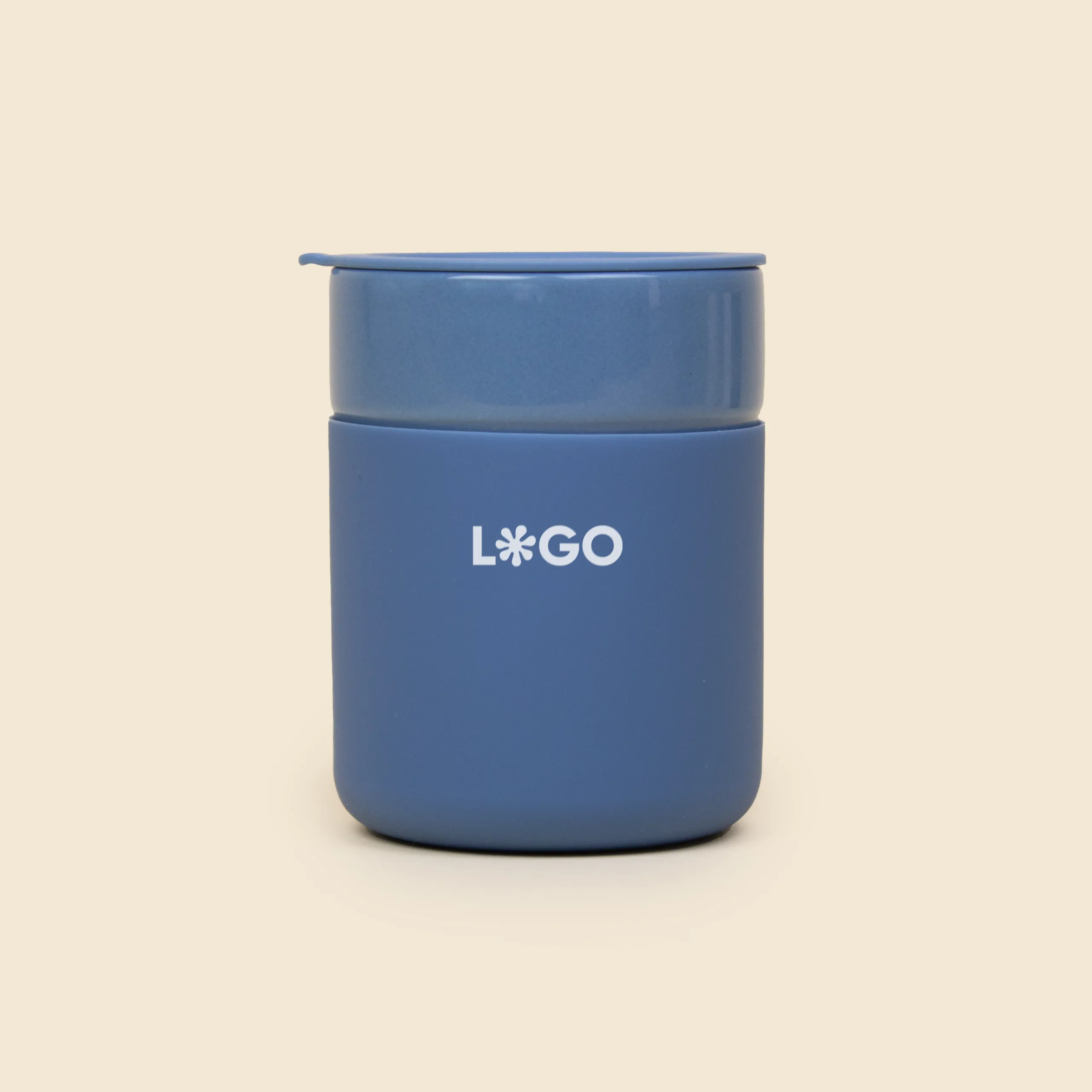 Vaso de cerámica ARCHI Vaso de cerámica azul personalizado con la palabra 'logo' en blanco