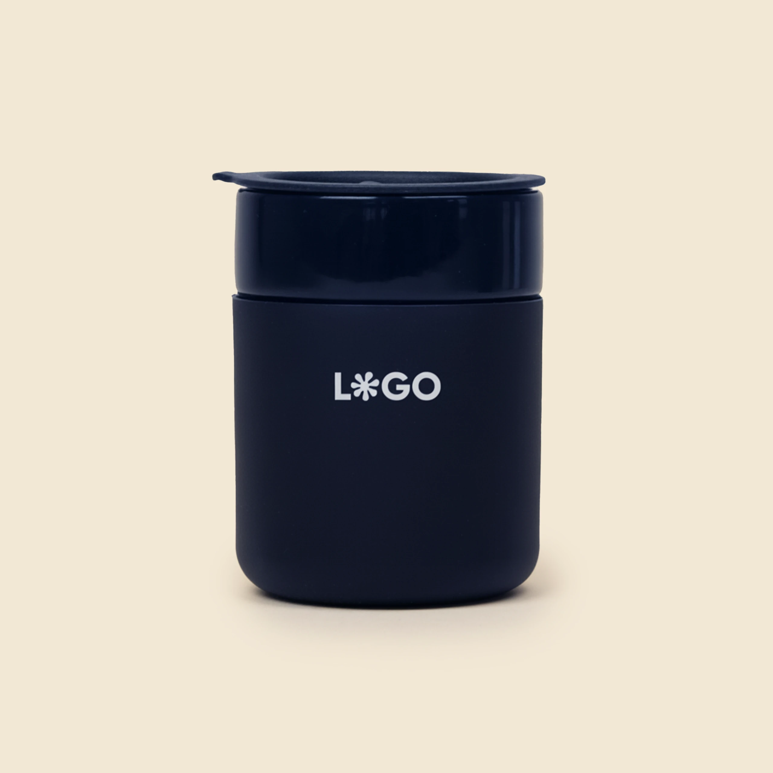 Vaso de cerámica ARCHI Vaso de cerámica azul marino personalizado con la palabra 'logo' en blanco