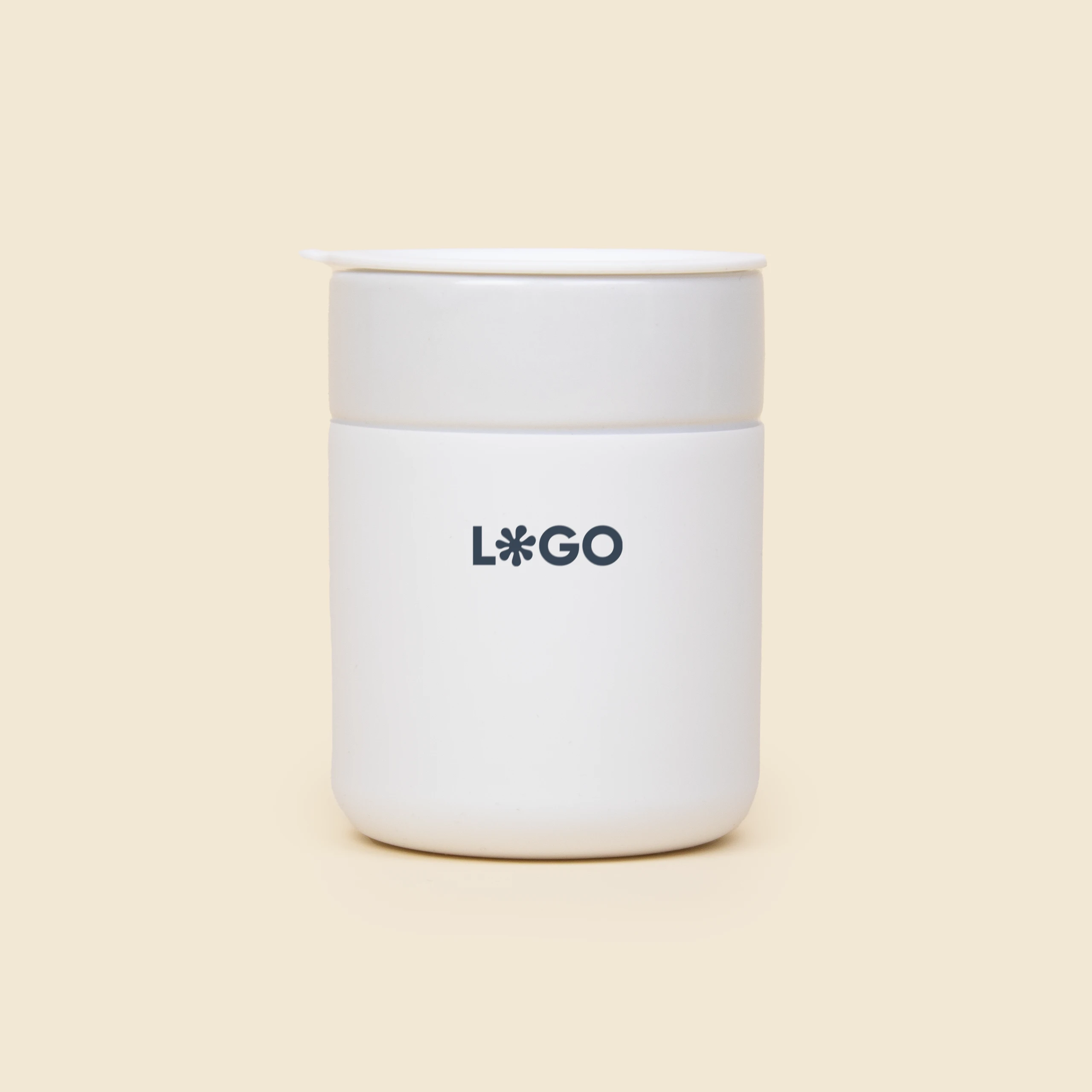 Vaso de cerámica ARCHI Vaso de cerámica blanco personalizado con la palabra 'logo' en negro