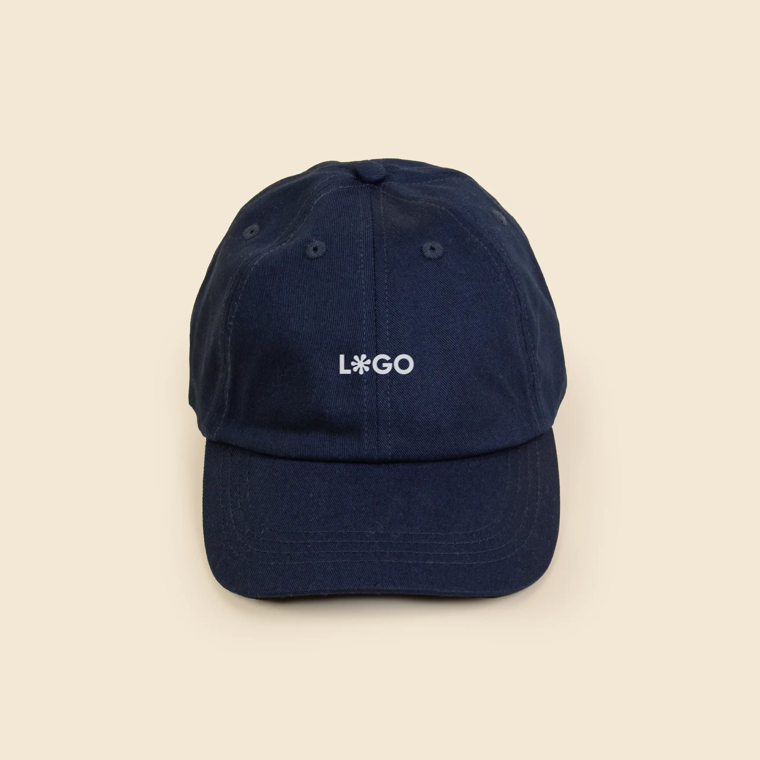 Gorra ecológica algodón orgánico GORKA Gorra ecológica de algodón de color azul marino personalizada con la palabra 'logo' en blanco