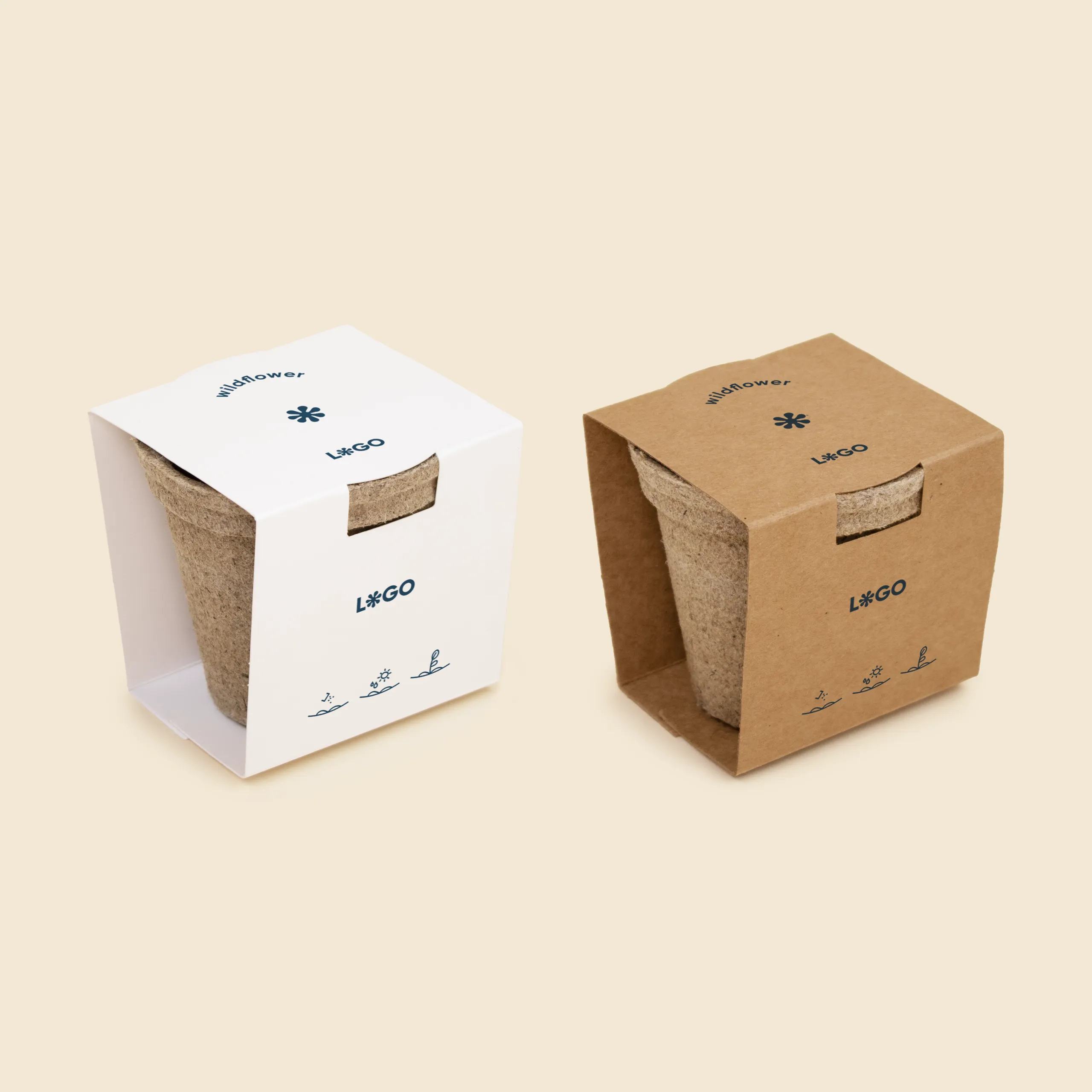 Kit plantable de fibra de coco COCOON 2 kits plantables de fibra de coco con una faja de cartón blanco y cartón kraft personalizada