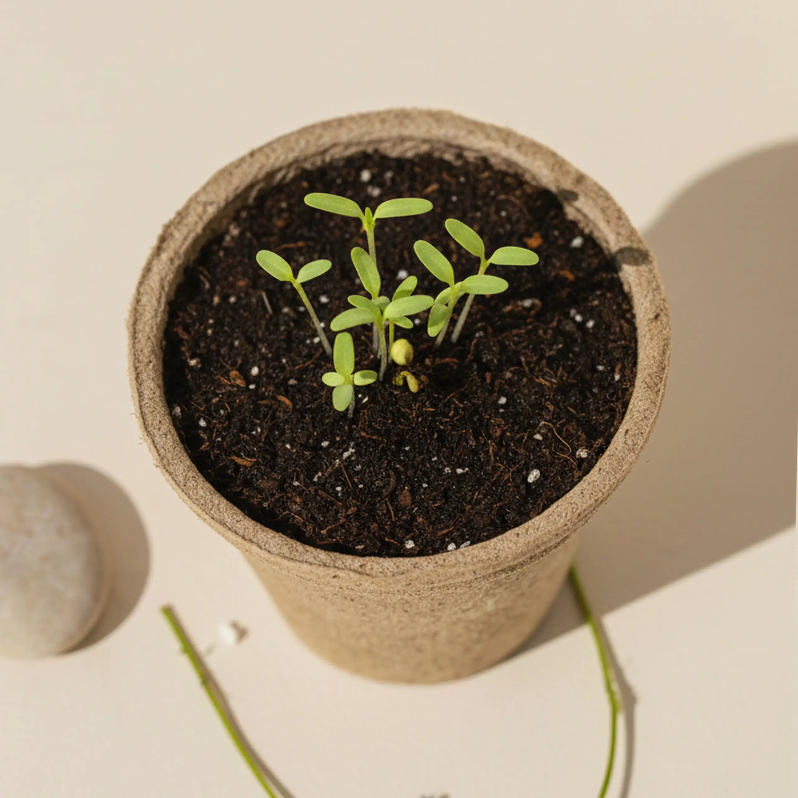 Kit plantable de fibra de coco germinado con pequeños brotes