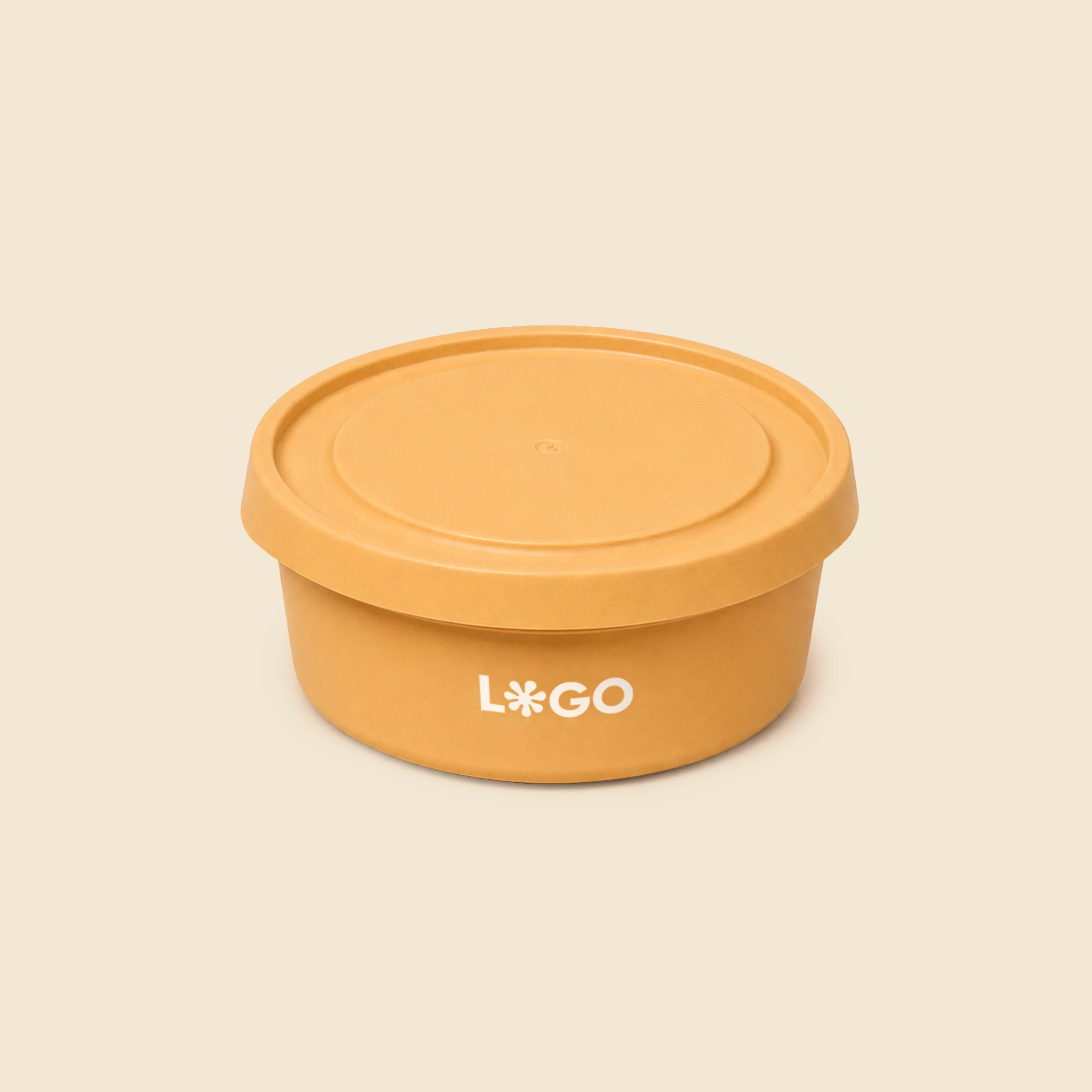 Tupper personalizado ecológico naranja con la palabra LOGO en blanco a una tinta.