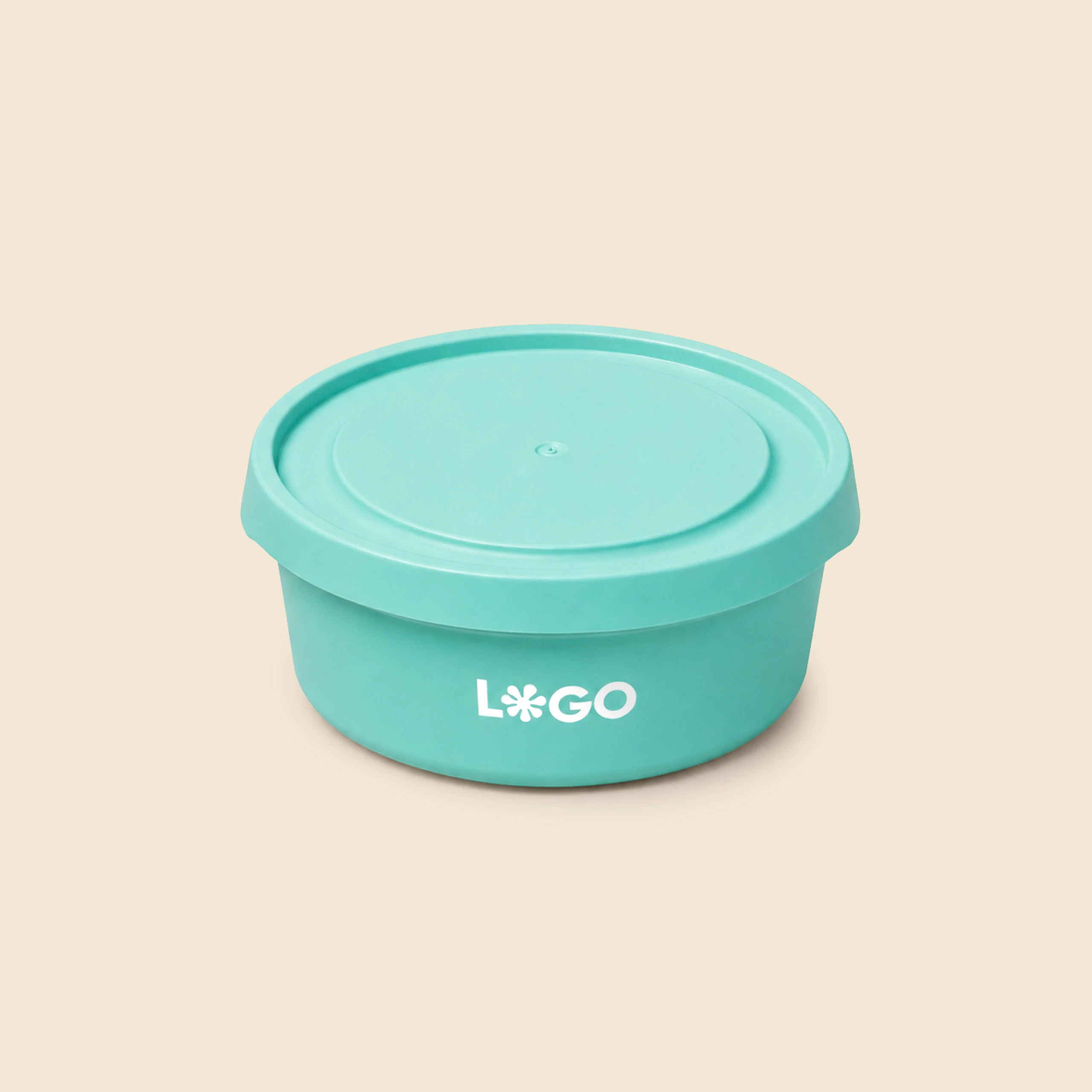 Tupper personalizado ecológico verde con la palabra LOGO en blanco a una tinta.