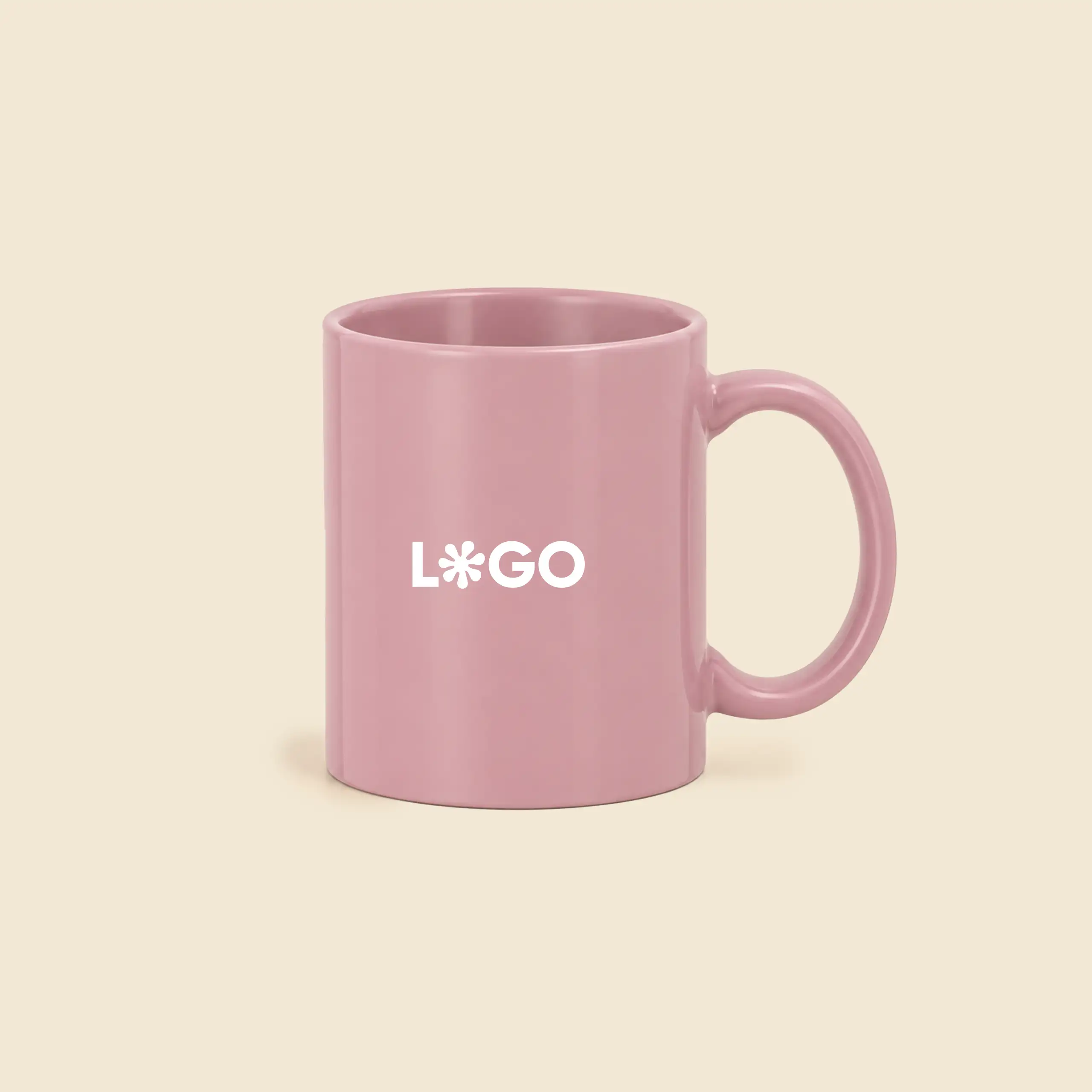 Taza de ceramica personalizada MIA Taza de cerámica personalizada color rosa con logo impreso en blanco