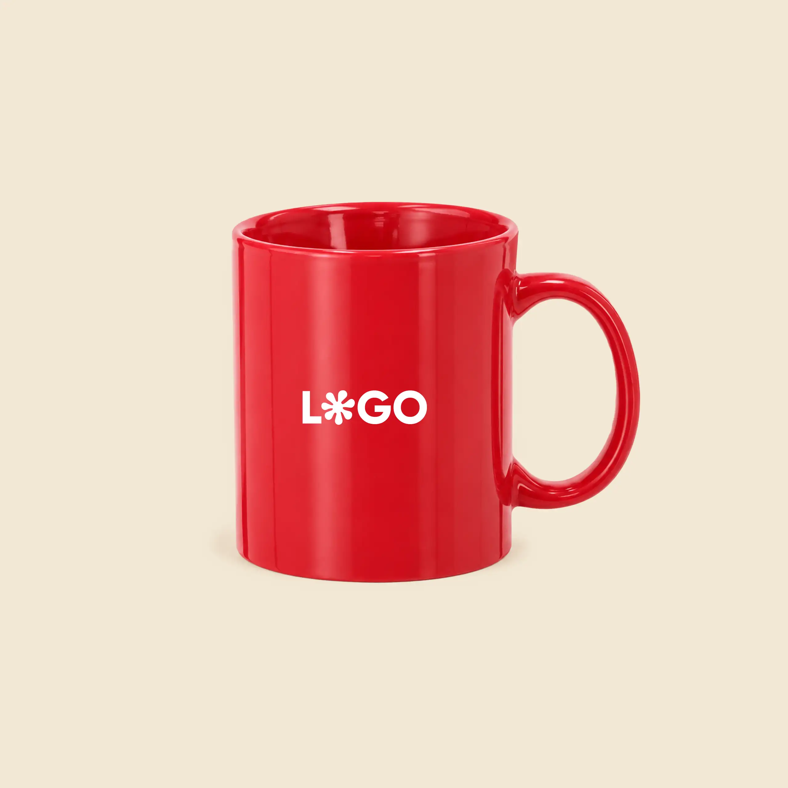 Taza de cerámica personalizada color rojo con logo impreso en blanco